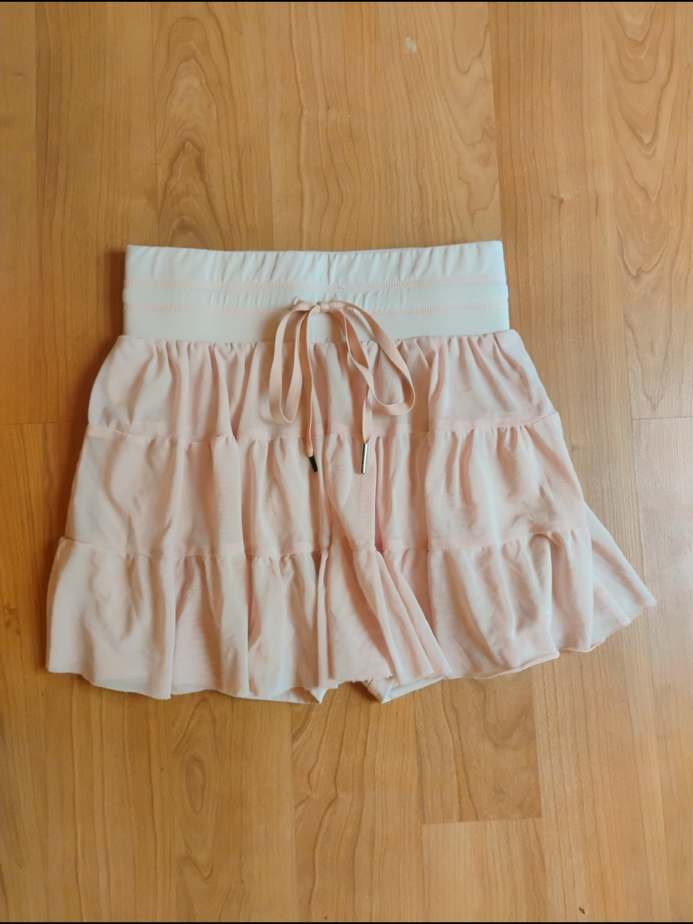 Tiered Ruffle Drawstring Skort in Light Blush